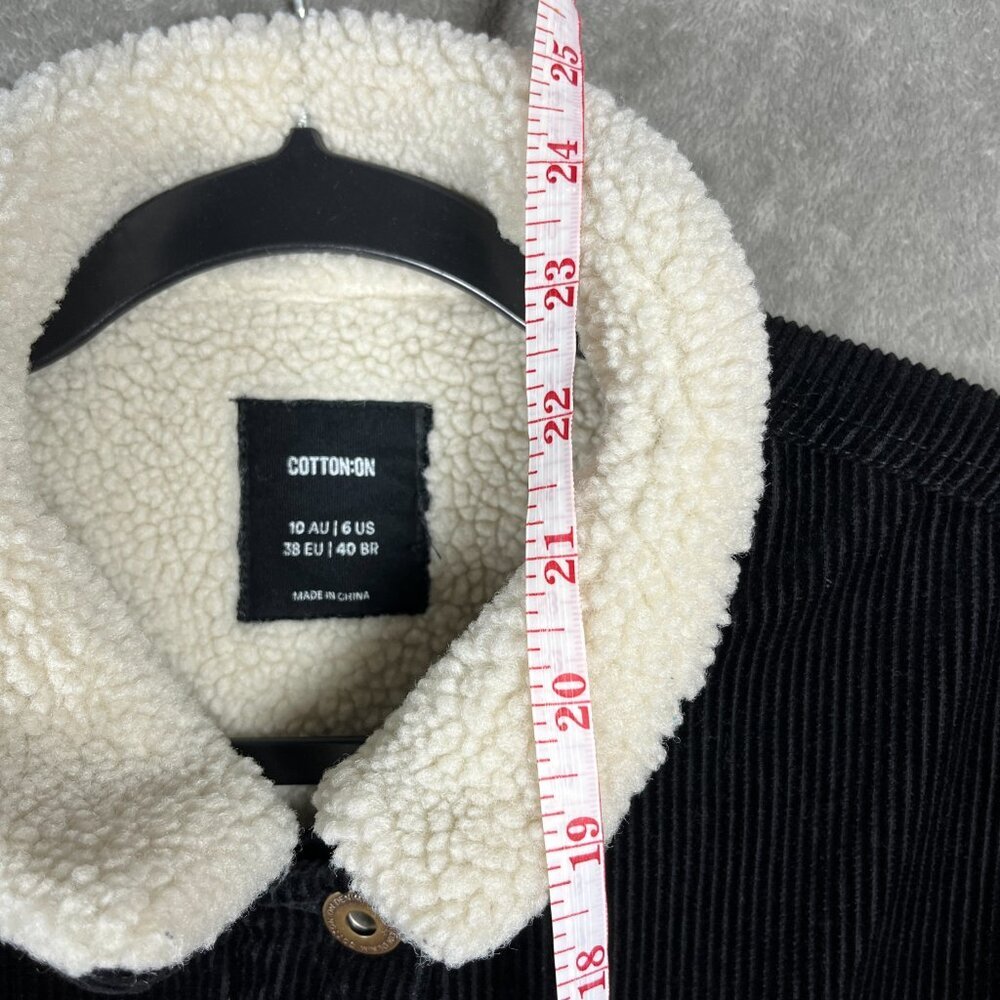 Cotton On Sherpa Lined Corduroy Jacket Size 6 Black Button Front Outerwear - Picture 6 of 10